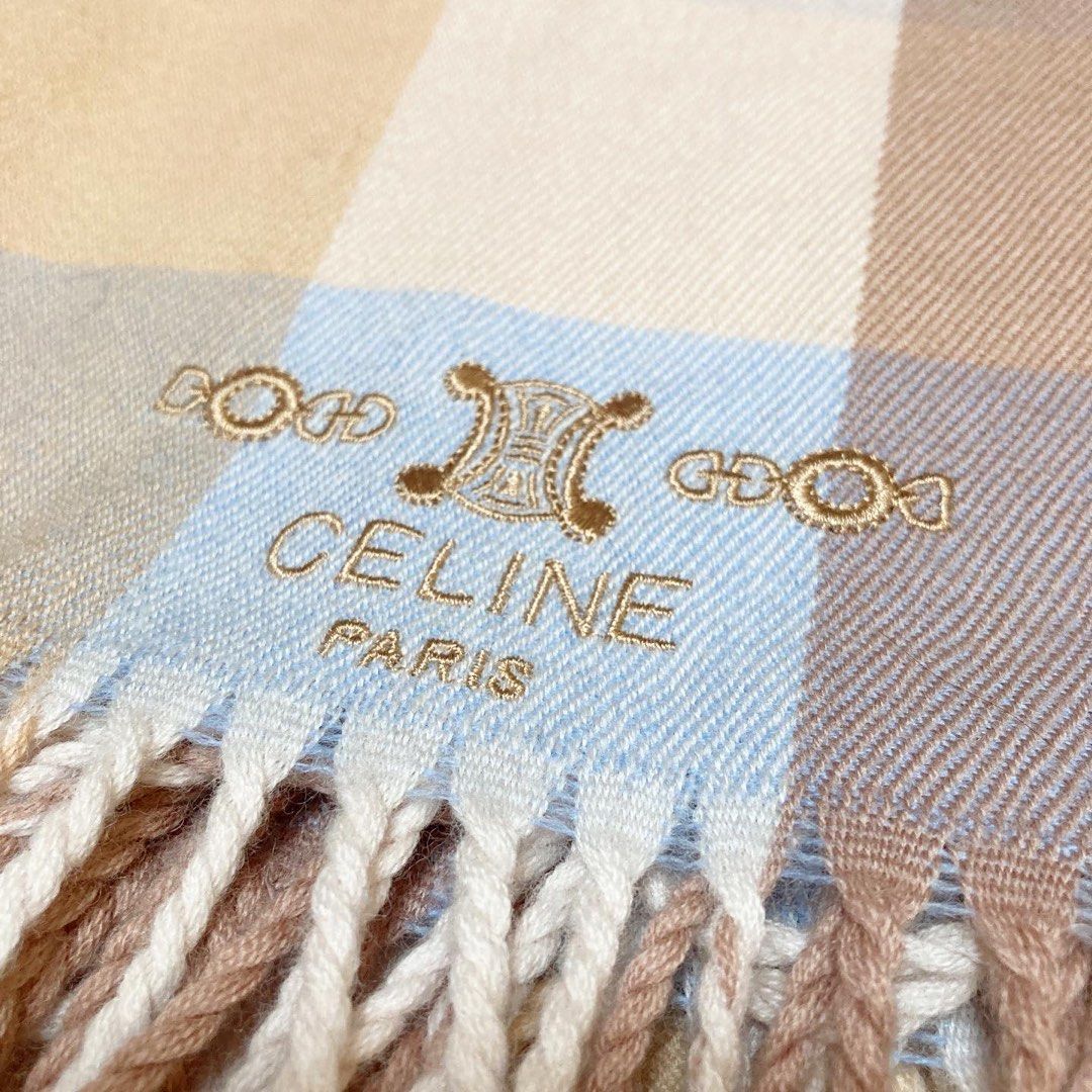 Celine 100% Wool Vintage Scarf 粉色格子羊毛頸巾