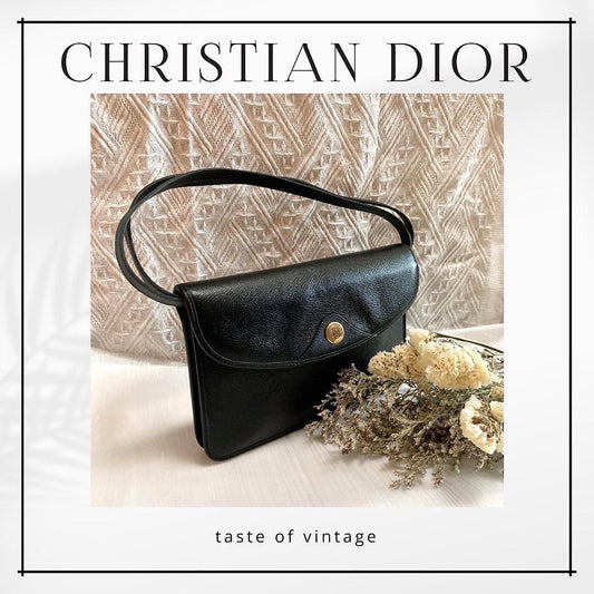 Christian Dior Black Gold Logo Bag 黑色皮手袋