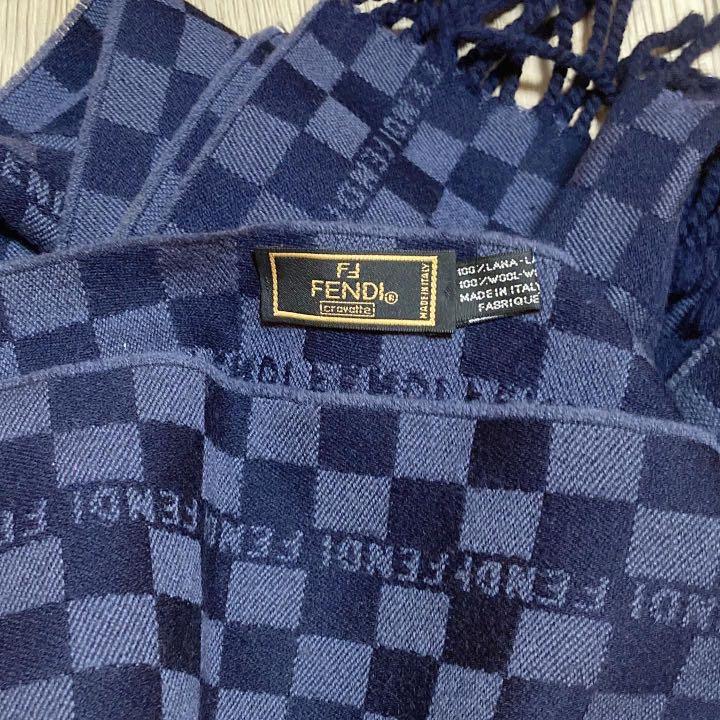 Fendi Checkerboard Blue 100% Wool Scarf 羊毛藍色格子頸巾