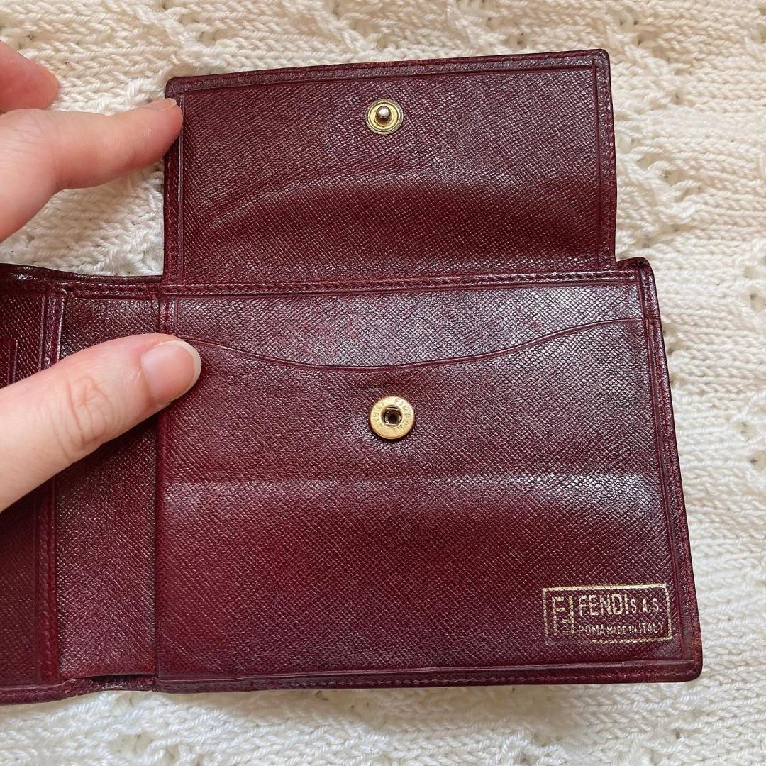 Fendi Micro Bifold Burgundy Leather Wallet 酒紅色短銀包