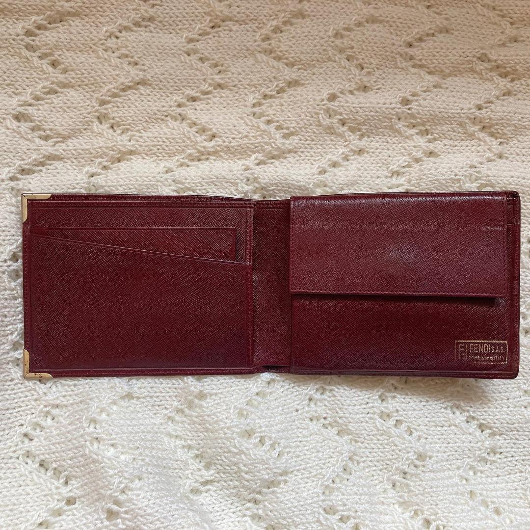 Fendi Micro Bifold Burgundy Leather Wallet 酒紅色短銀包
