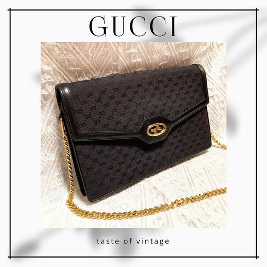 Gucci Gold Logo Black Shoulder Bag 黑色暗花金扣側背包