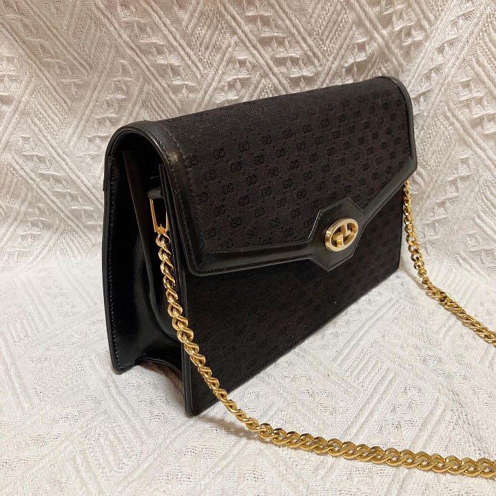 Gucci Gold Logo Black Shoulder Bag 黑色暗花金扣側背包