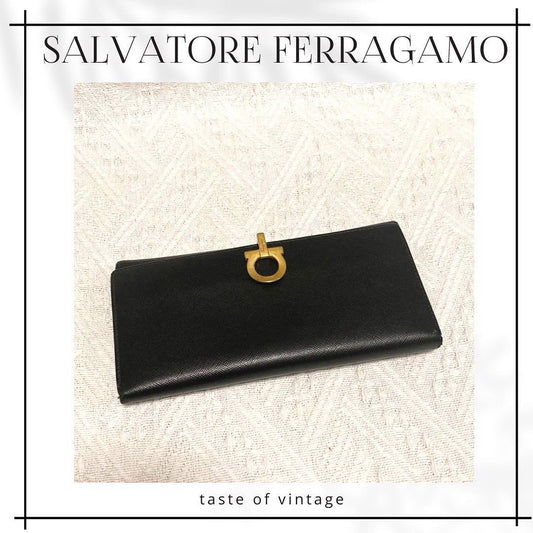 Salvatore Ferragamo Black Long Wallet 真皮黑色長銀包